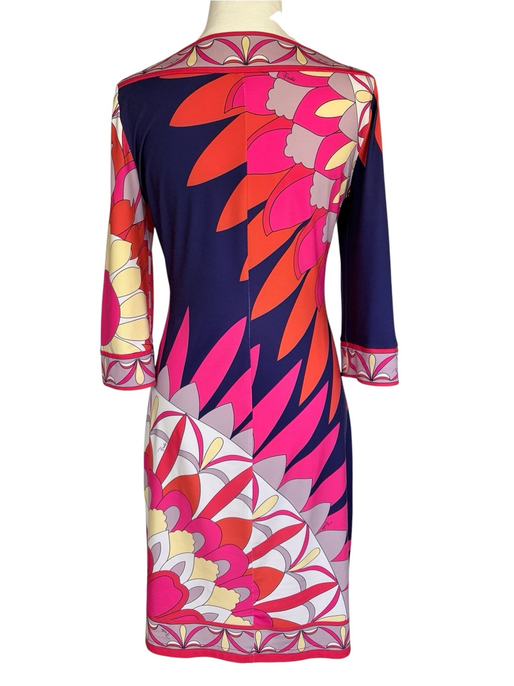 VTG Emilio Pucci 100% Silk Navy Multicolor Floral Midi Jersey Dress SZ 36 IT - Picture 3 of 14